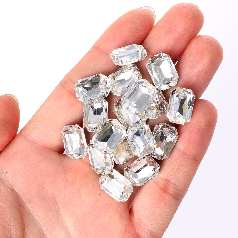 Crystal Thin Octagon Shape High Quality Glass Pointed Back Fancy Rhinestones