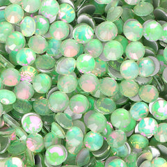 Crystal Green Opal Glass FlatBack Rhinestones Silver Back