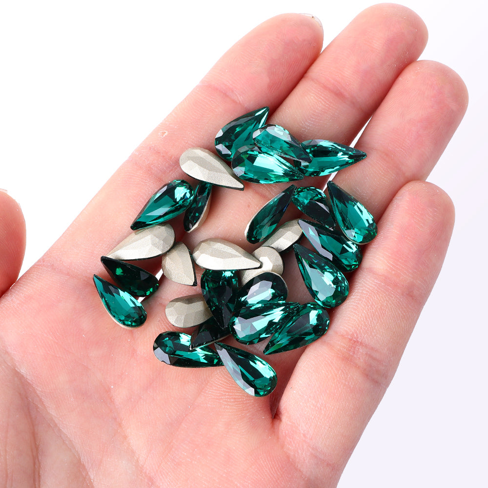 Emerald Teardrop Shape High Quality Glass Pointed Back Fancy Rhinestones