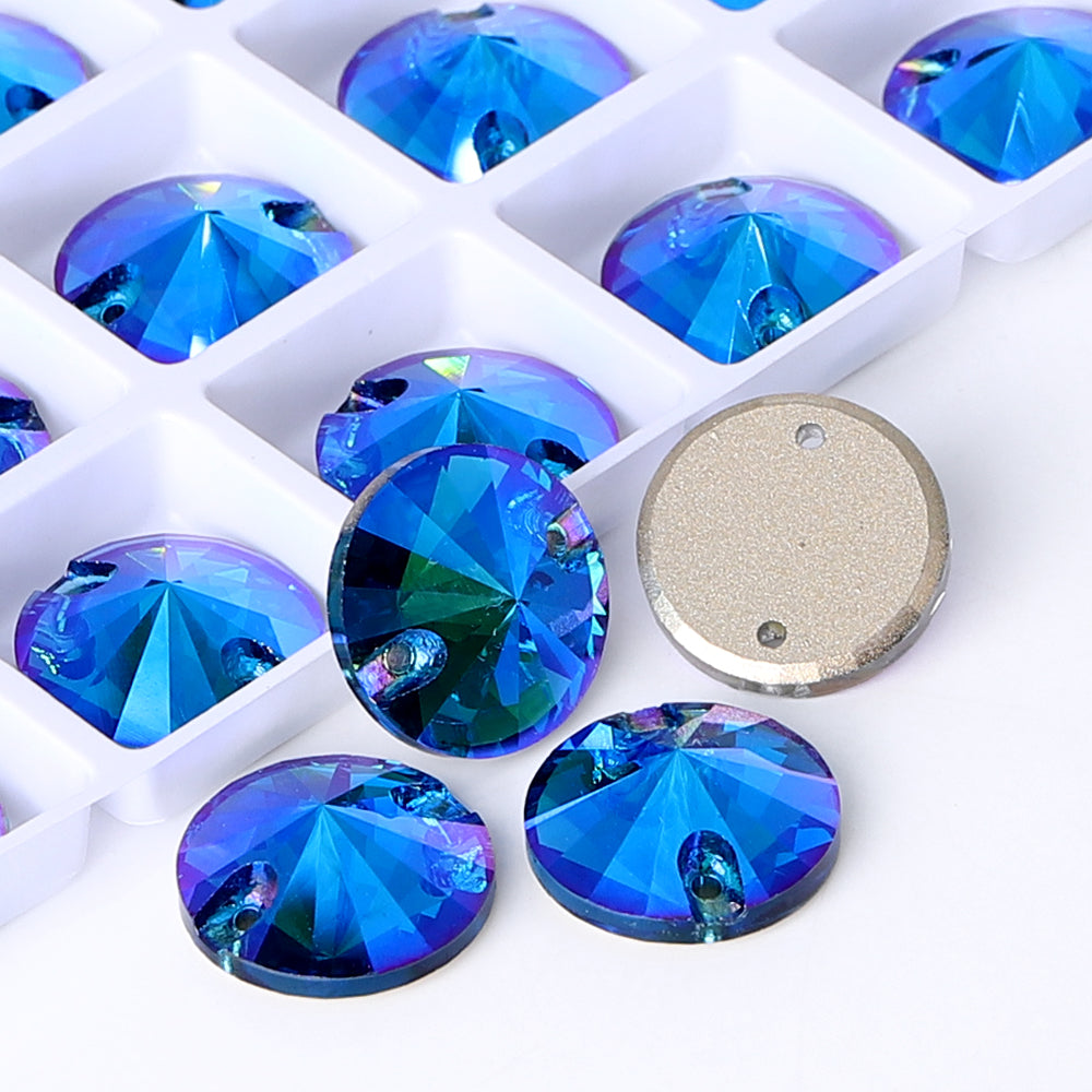 Indicolite Shimmer Rivoli Shape High Quality Glass Sew-on Rhinestones WholesaleRhinestone