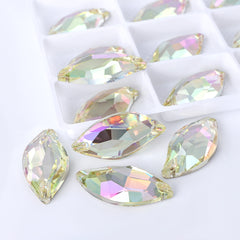 Luminous Green Diamond Leaf Shape High Quality Glass Sew-on Rhinestones