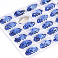 Light Sapphire Navette Shape High Quality Glass Pointed Back Fancy Rhinestones