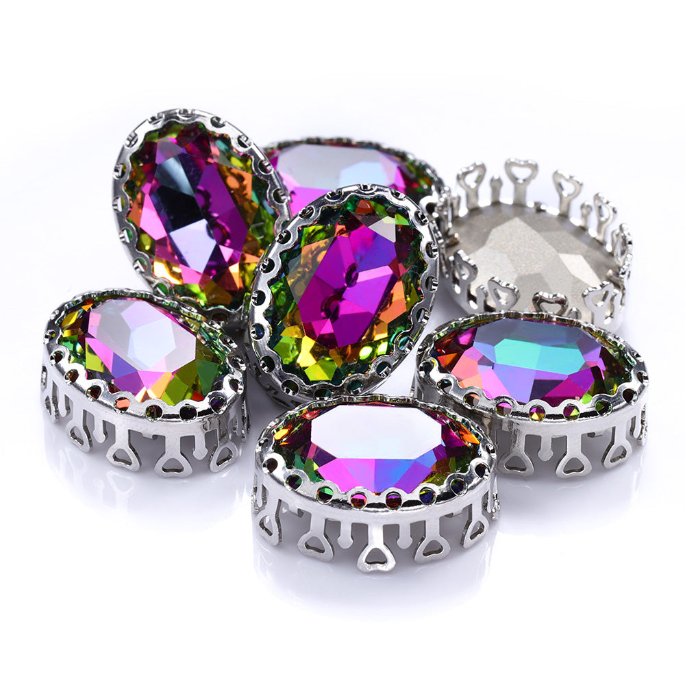 Volcano Oval Shape High-Quality Glass Sew-on Nest Hollow Claw Rhinestones