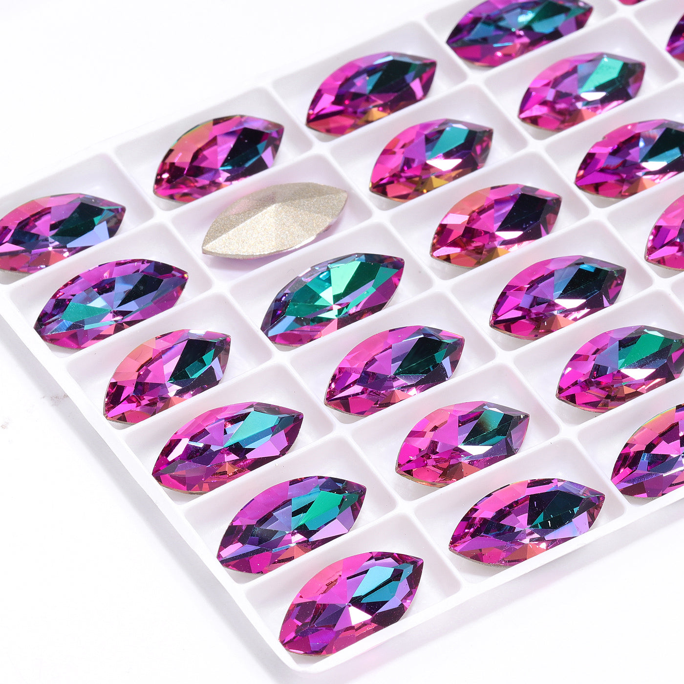 Heliotrope Navette Shape High Quality Glass Pointed Back Fancy Rhinestones