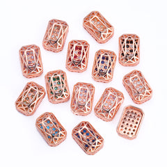 Octagon Shape Rose Gold Plated High-Quality Sew-on Alloy Charms Inlaid Cubic Zirconia