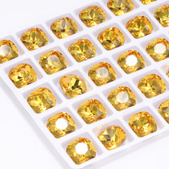 Light Topaz Cushion Square Shape High Quality Glass Pointed Back Fancy Rhinestones