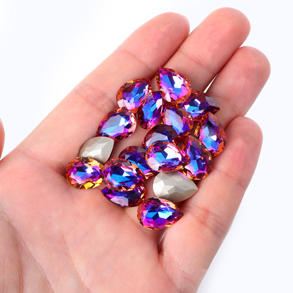 Violet Blue Pear Shape High Quality Glass Pointed Back Fancy Rhinestones