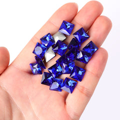 Sapphire Princess Square Shape High Quality Glass Pointed Back Fancy Rhinestones