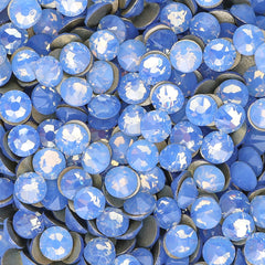 Blue Opal Glass Flat Back Glue-On Rhinestones 16 Cut Facets