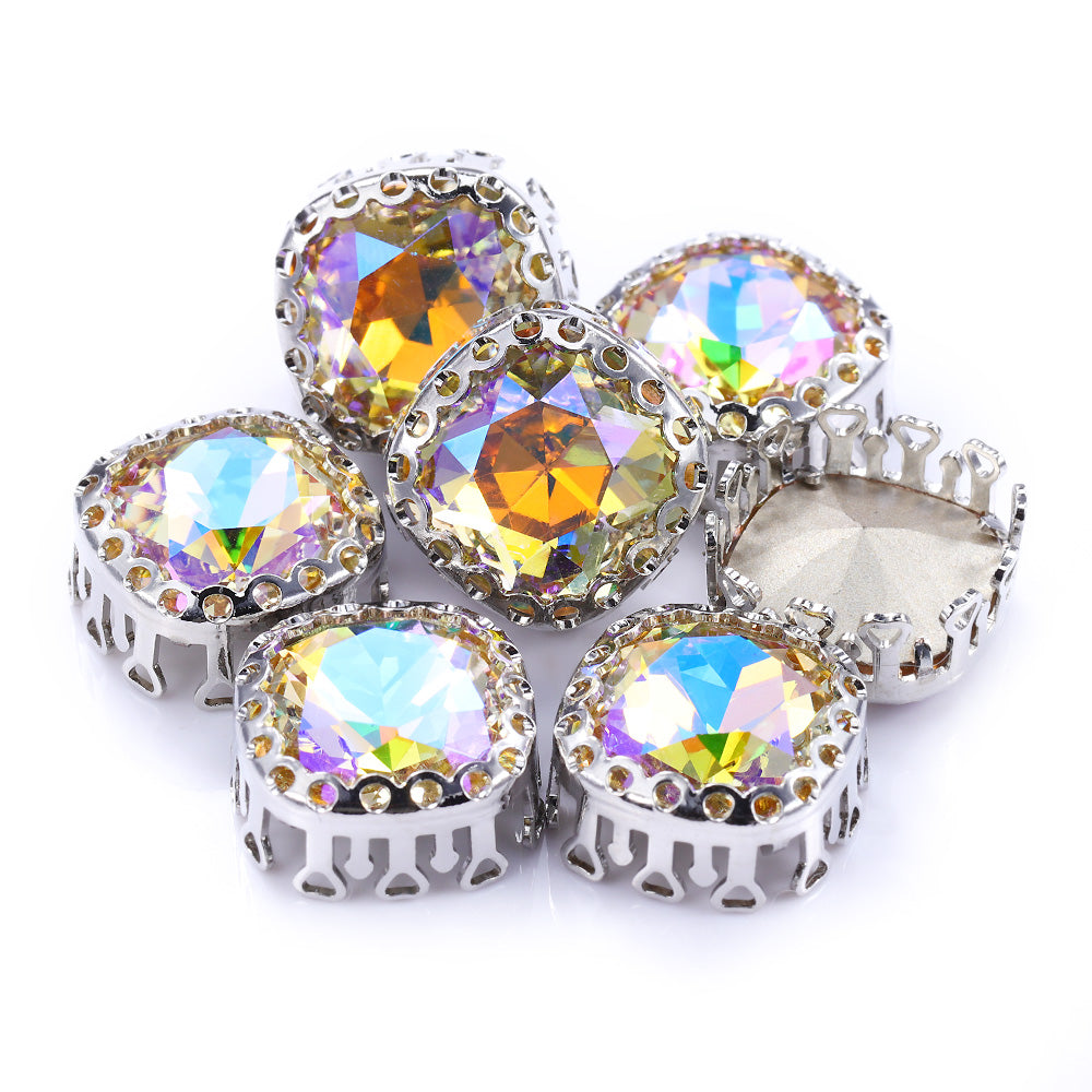 Paradise Shine Cushion Square Shape High-Quality Glass Sew-on Nest Hollow Claw Rhinestones