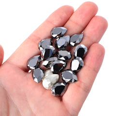 Jet Metallic Silver Pear Shape High Quality Glass Pointed Back Fancy Rhinestones