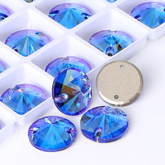 Light Sapphire Shimmer Rivoli Shape High Quality Glass Sew-on Rhinestones