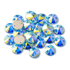 Aquamarine AB Rivoli Shape High Quality Glass Sew-on Rhinestones