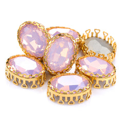 Rose Water Opal Oval Shape High-Quality Glass Sew-on Nest Hollow Claw Rhinestones