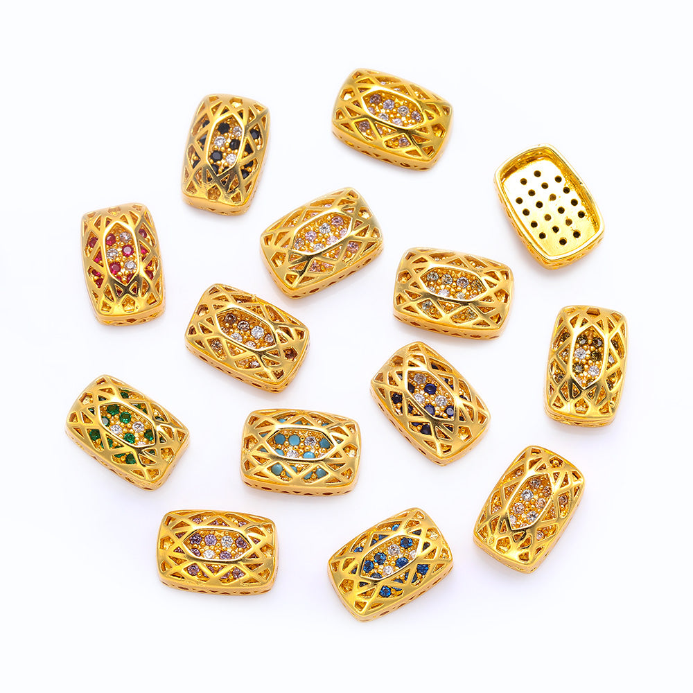 Cushion Rectangle Shape Golden Plated High-Quality Sew-on Alloy Charms Inlaid Cubic Zirconia