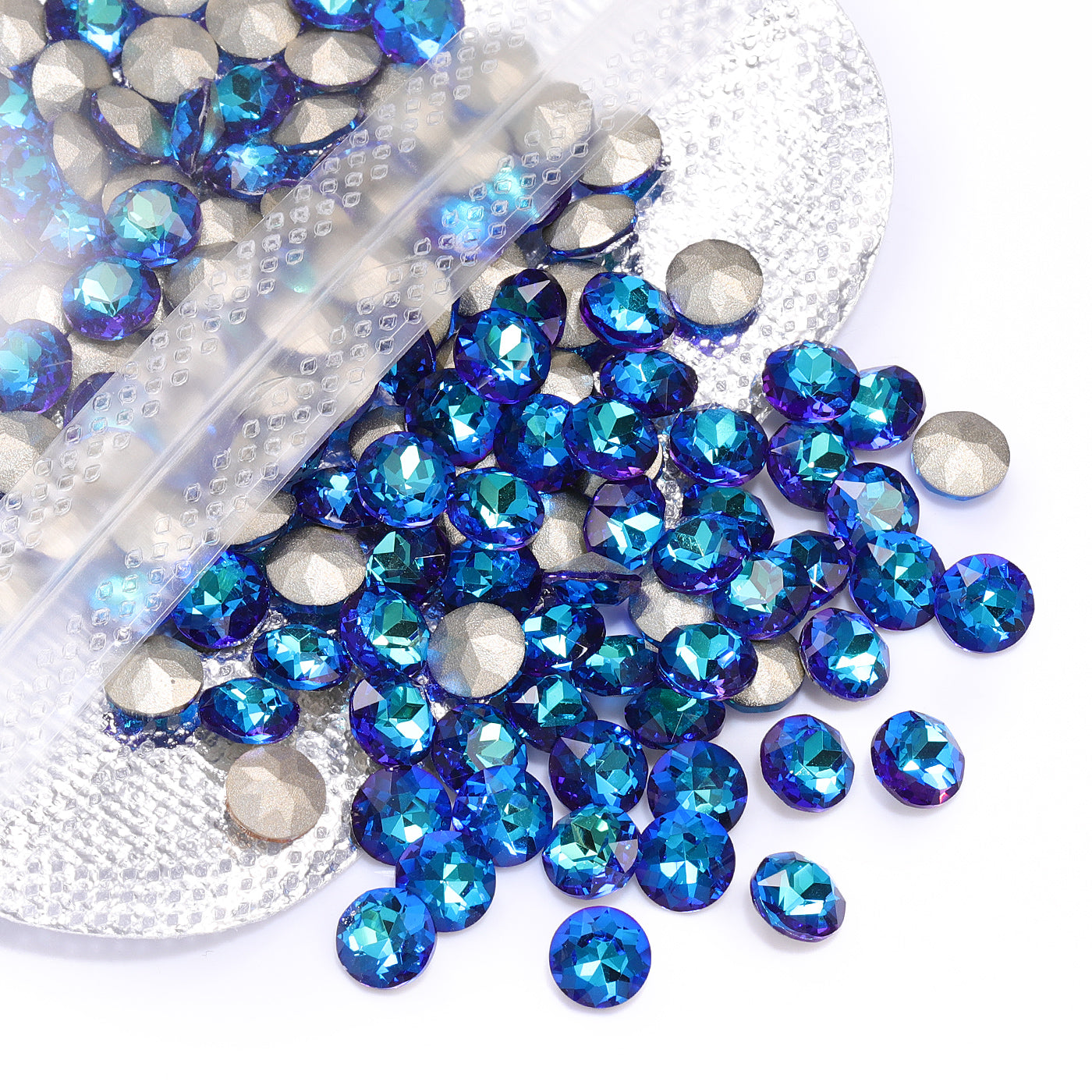 Bermuda Blue Gemstone Flower Shape High Quality Glass Pointed Back Fancy Rhinestones