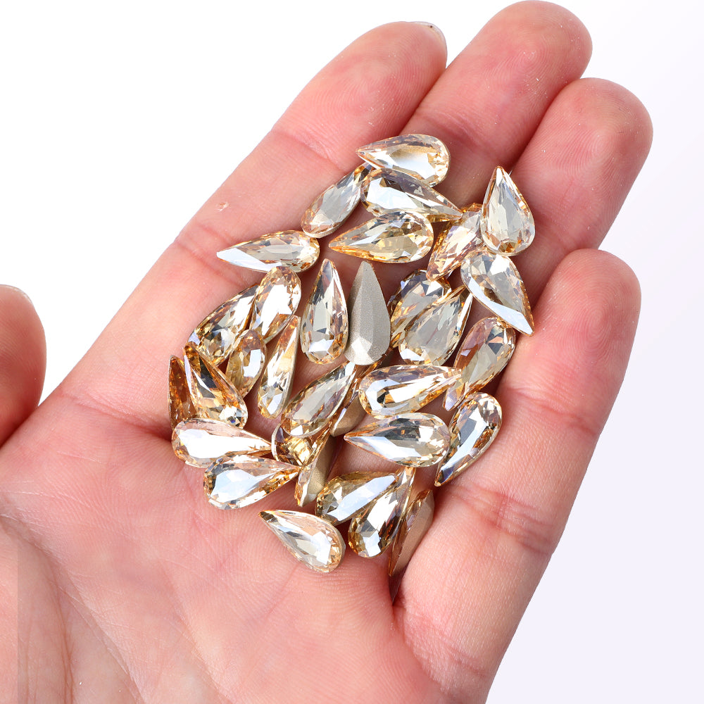 Golden Shadow Teardrop Shape High Quality Glass Pointed Back Fancy Rhinestones WholesaleRhinestone