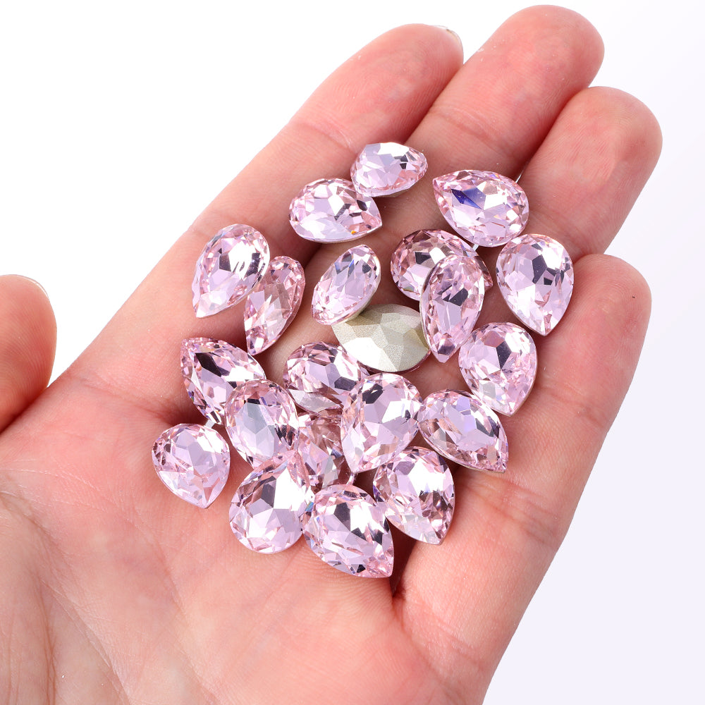 Light Rose Pear Shape High Quality Glass Pointed Back Fancy Rhinestones