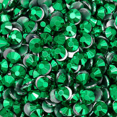 Metallic Imperial Green Glass FlatBack Rhinestones Silver Back