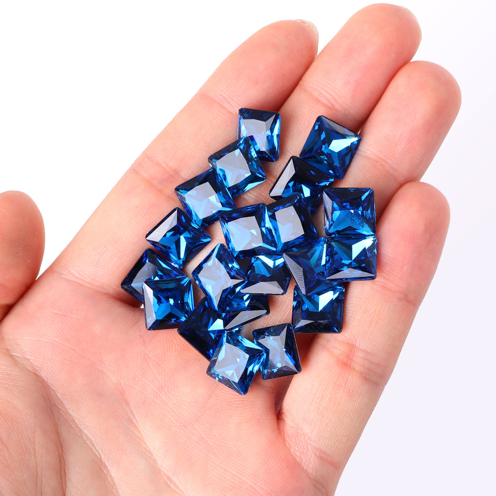 Indicolite Princess Square Shape High Quality Glass Pointed Back Fancy Rhinestones