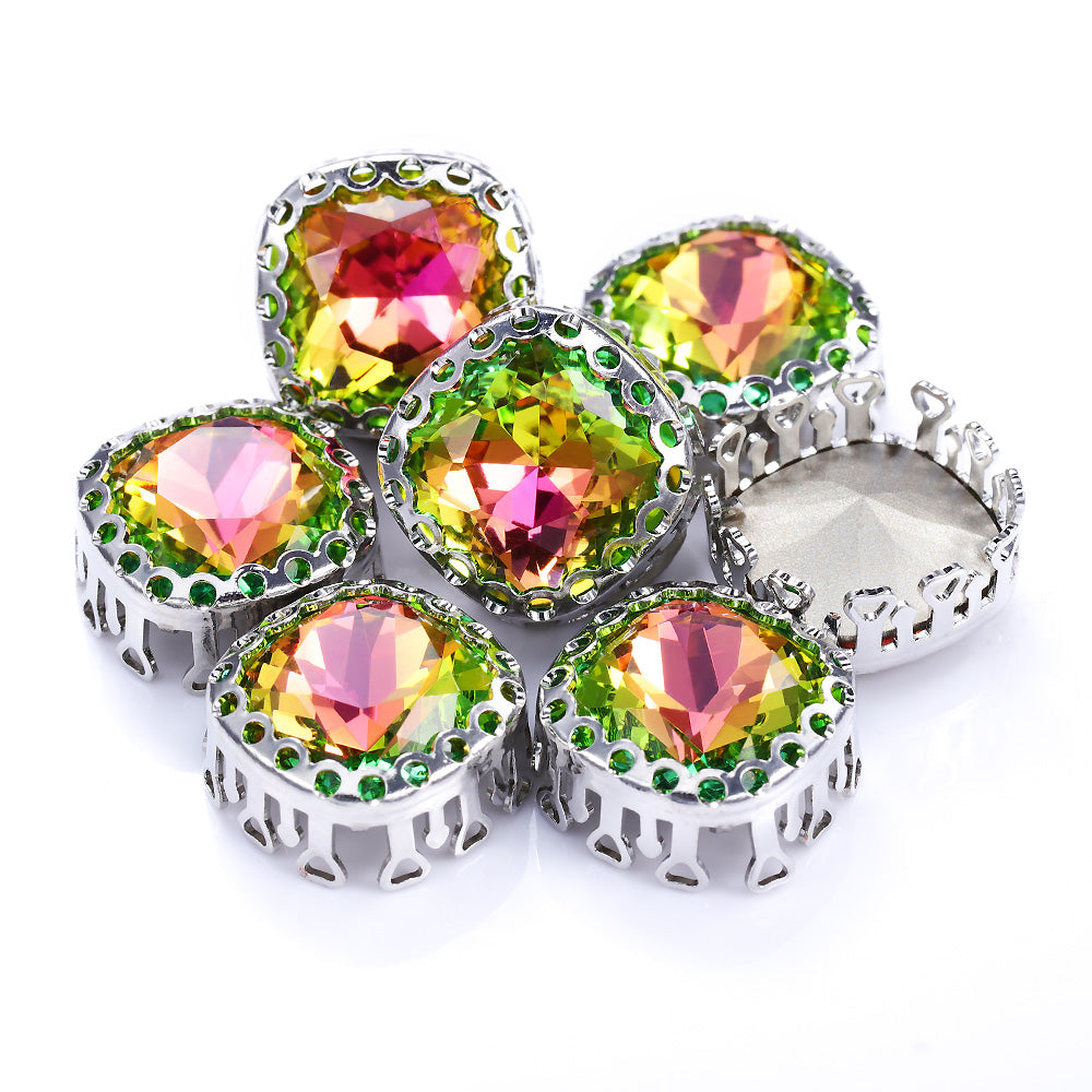 Vitrail Rose Cushion Square Shape High-Quality Glass Sew-on Nest Hollow Claw Rhinestones