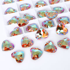 Iridescent Green Heart Shape High Quality Glass Sew-on Rhinestones