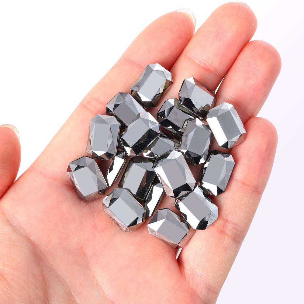 Jet Metallic Silver Thin Octagon Shape High Quality Glass Pointed Back Fancy Rhinestones