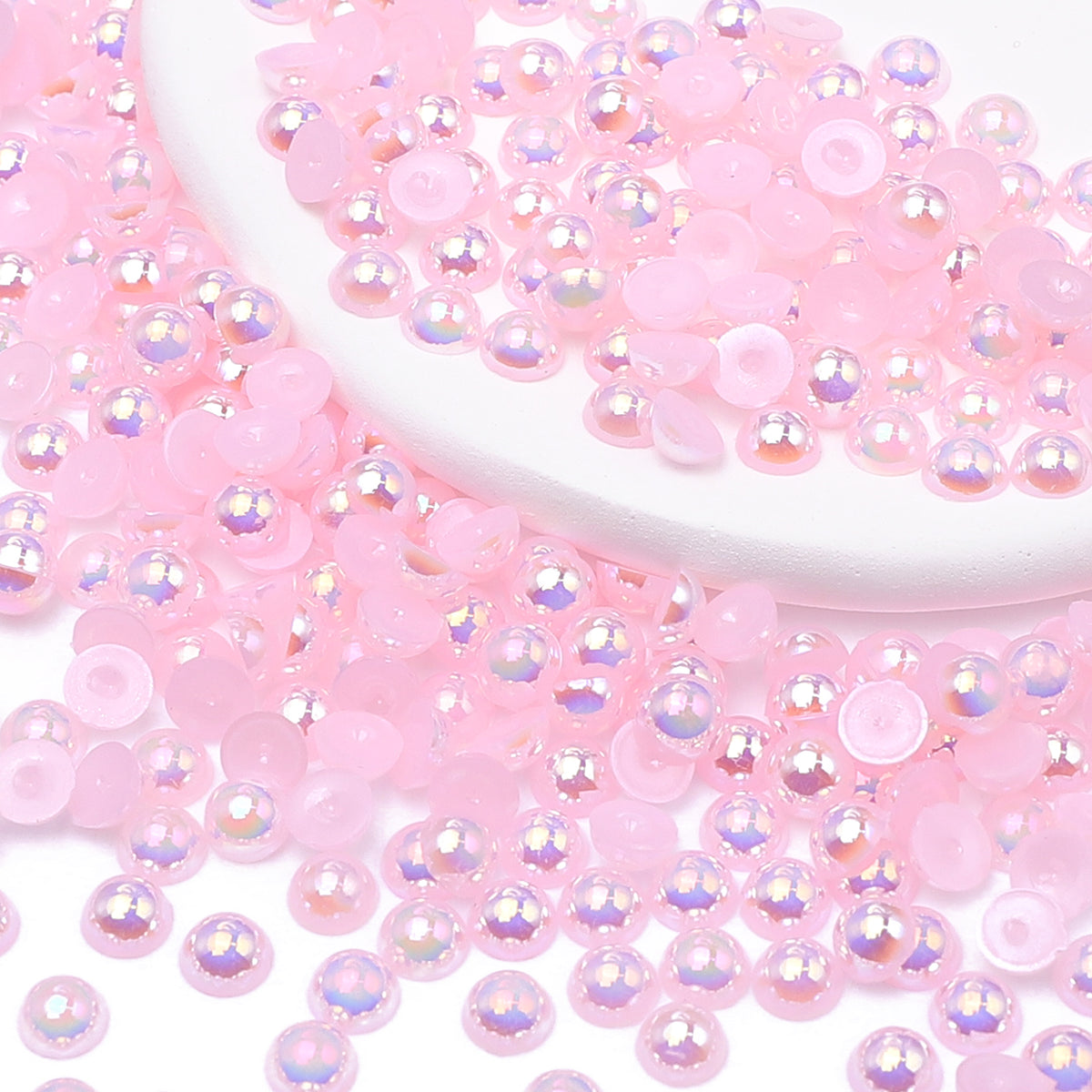 Baby Pink AB Resin Flat Back Pearls Multi Sizes