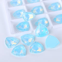 Aquamarine AM Trilliant Shape High Quality Glass Sew-on Rhinestones