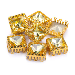 Light Topaz Princess Square Shape High-Quality Glass Sew-on Nest Hollow Claw Rhinestones