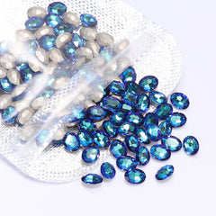 Bermuda Blue Oval Shape High Quality Glass Pointed Back Fancy Rhinestones