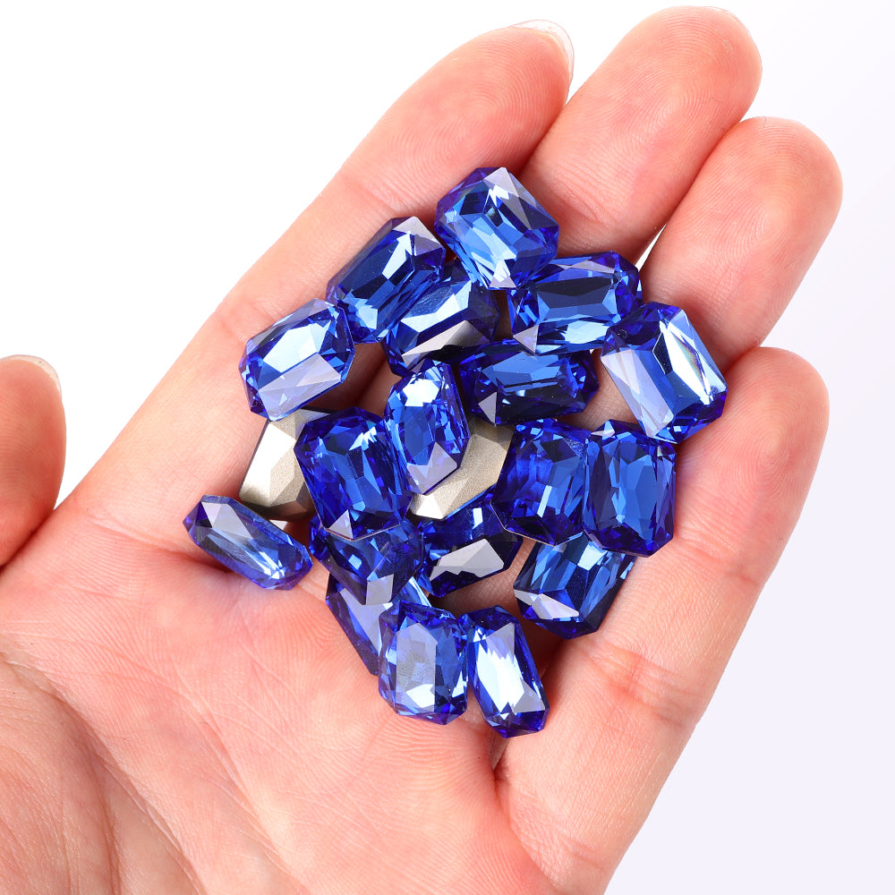 Light Sapphire Thin Octagon Shape High Quality Glass Pointed Back Fancy Rhinestones