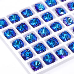 Bermuda Blue Cushion Square Shape High Quality Glass Pointed Back Fancy Rhinestones