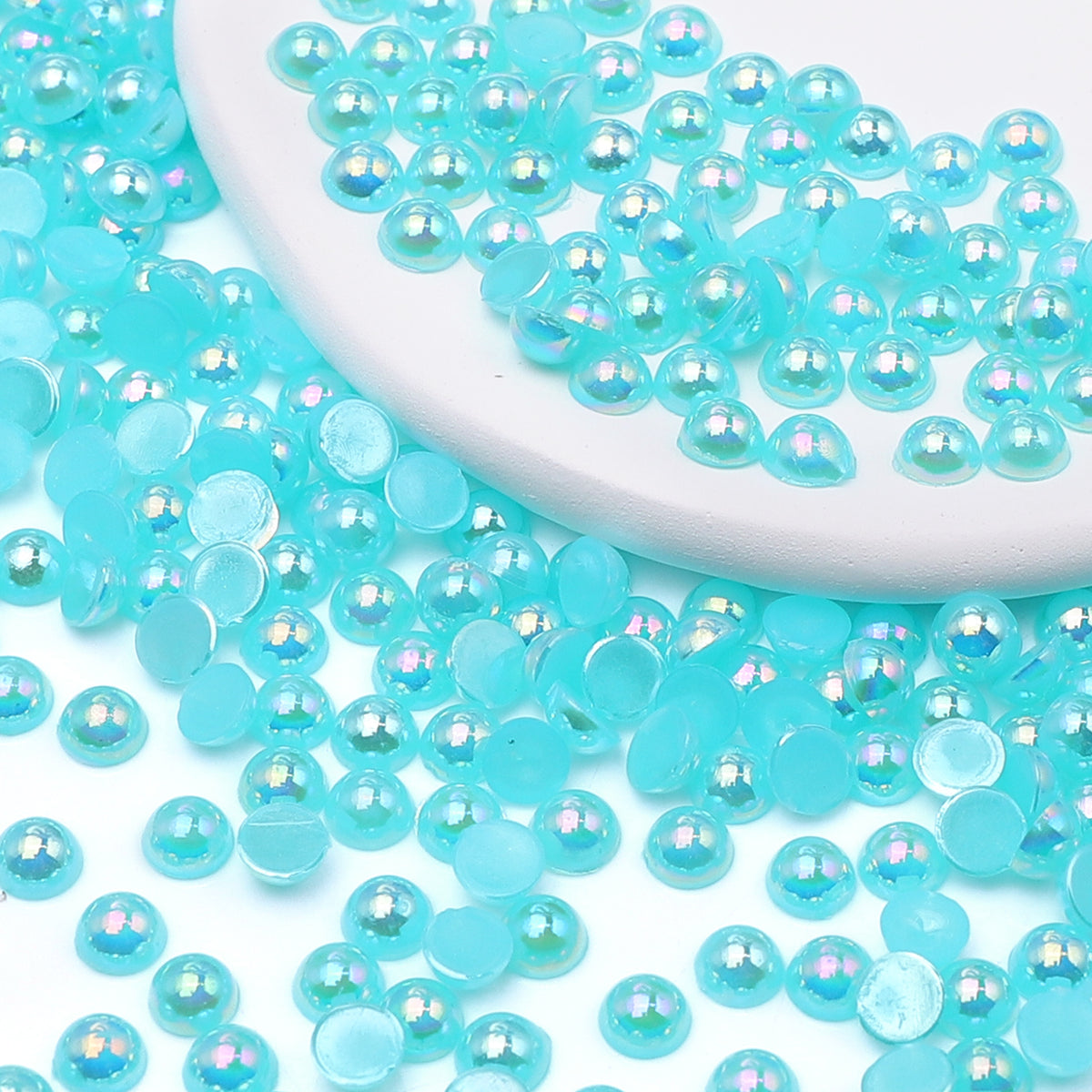 Water Blue AB Resin Flat Back Pearls Multi Sizes