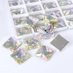 Luminous Green Square Shape High Quality Glass Sew-on Rhinestones