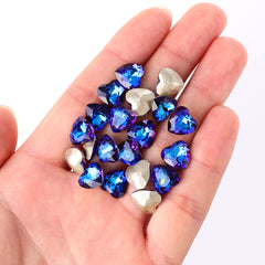 Bermuda Blue Heart Shape High Quality Glass Pointed Back Fancy Rhinestones