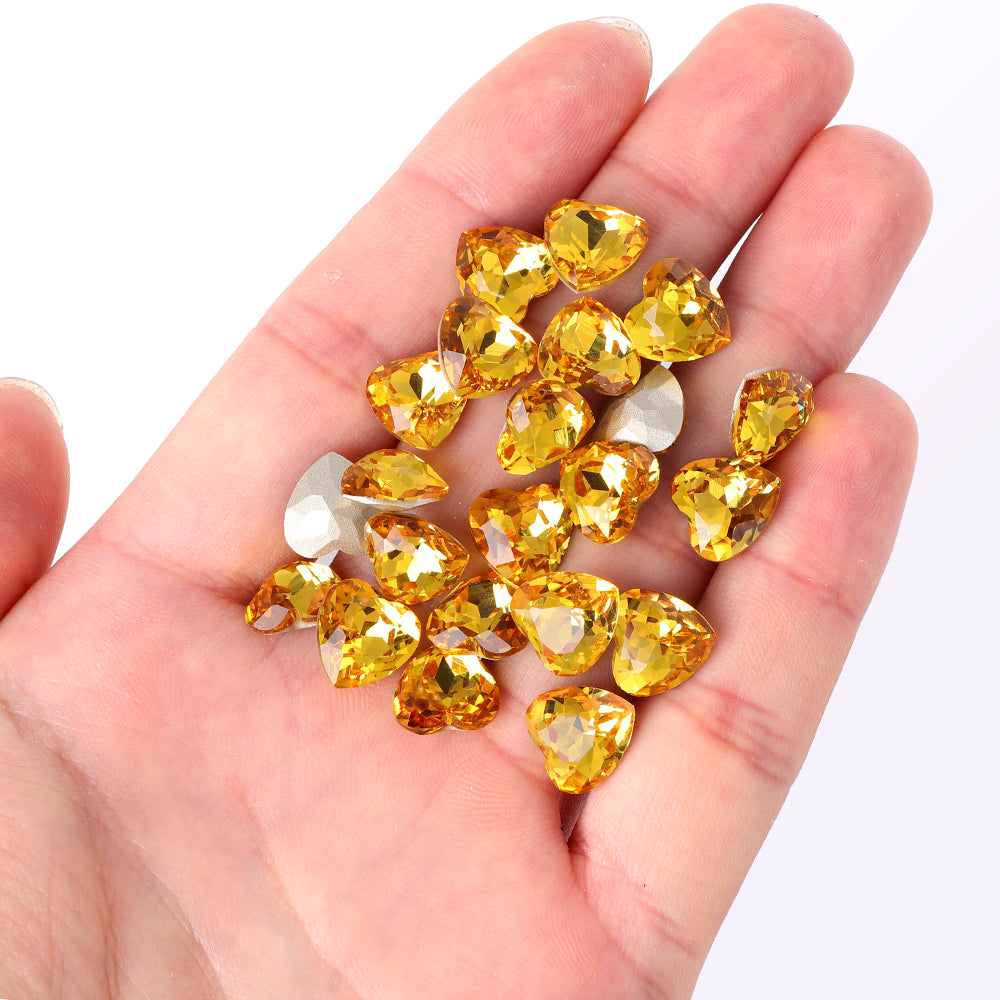 Light Topaz Heart Shape High Quality Glass Pointed Back Fancy Rhinestones