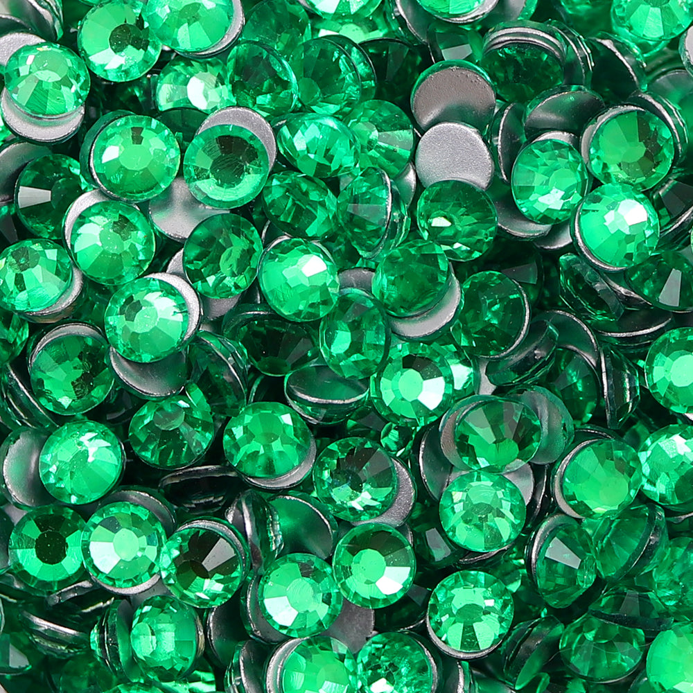 Grass Green Glass FlatBack Rhinestones Silver Back