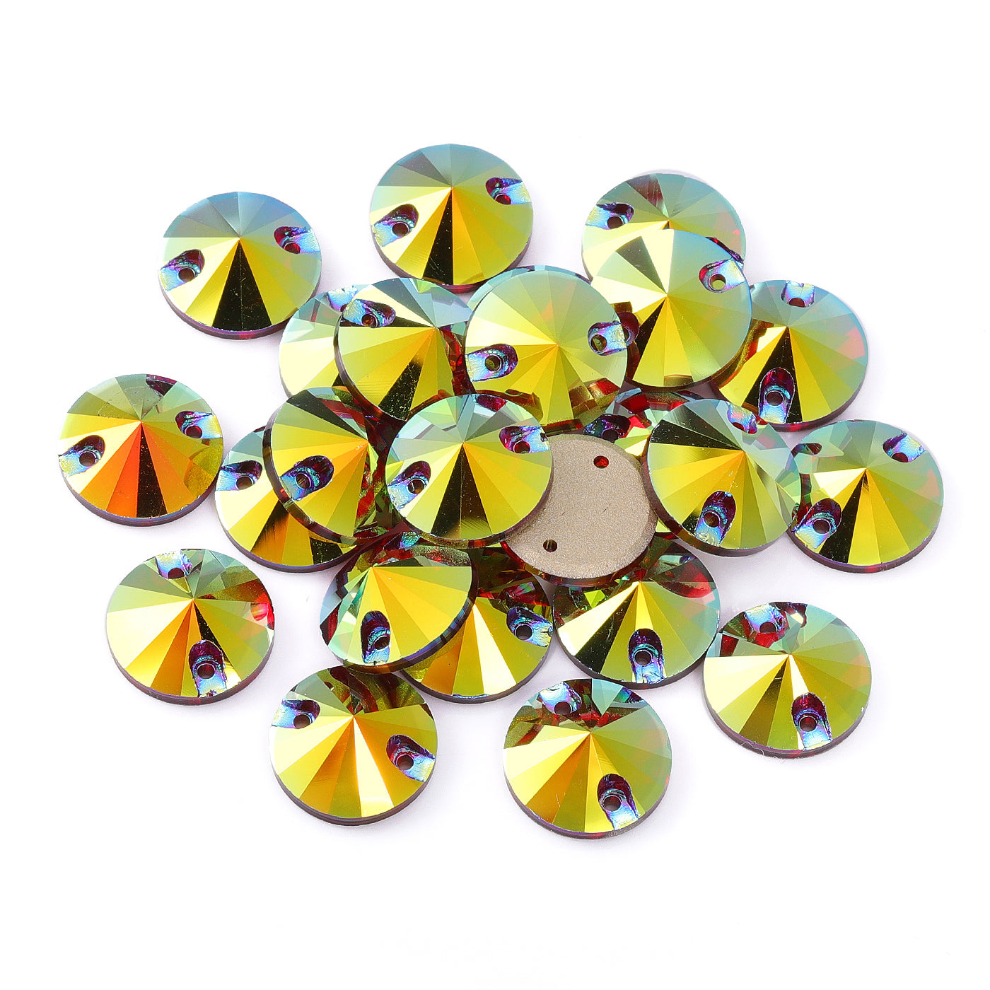 Siam AB Rivoli Shape High Quality Glass Sew-on Rhinestones