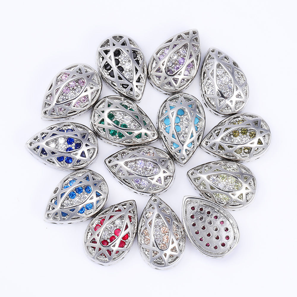 Drop Shape Imitation Rhodium Plated High-Quality Sew-on Alloy Charms Inlaid Cubic Zirconia