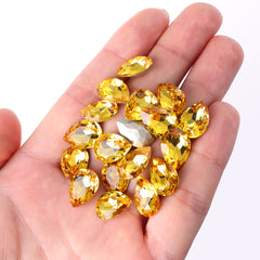 Light Topaz Pear Shape High Quality Glass Pointed Back Fancy Rhinestones