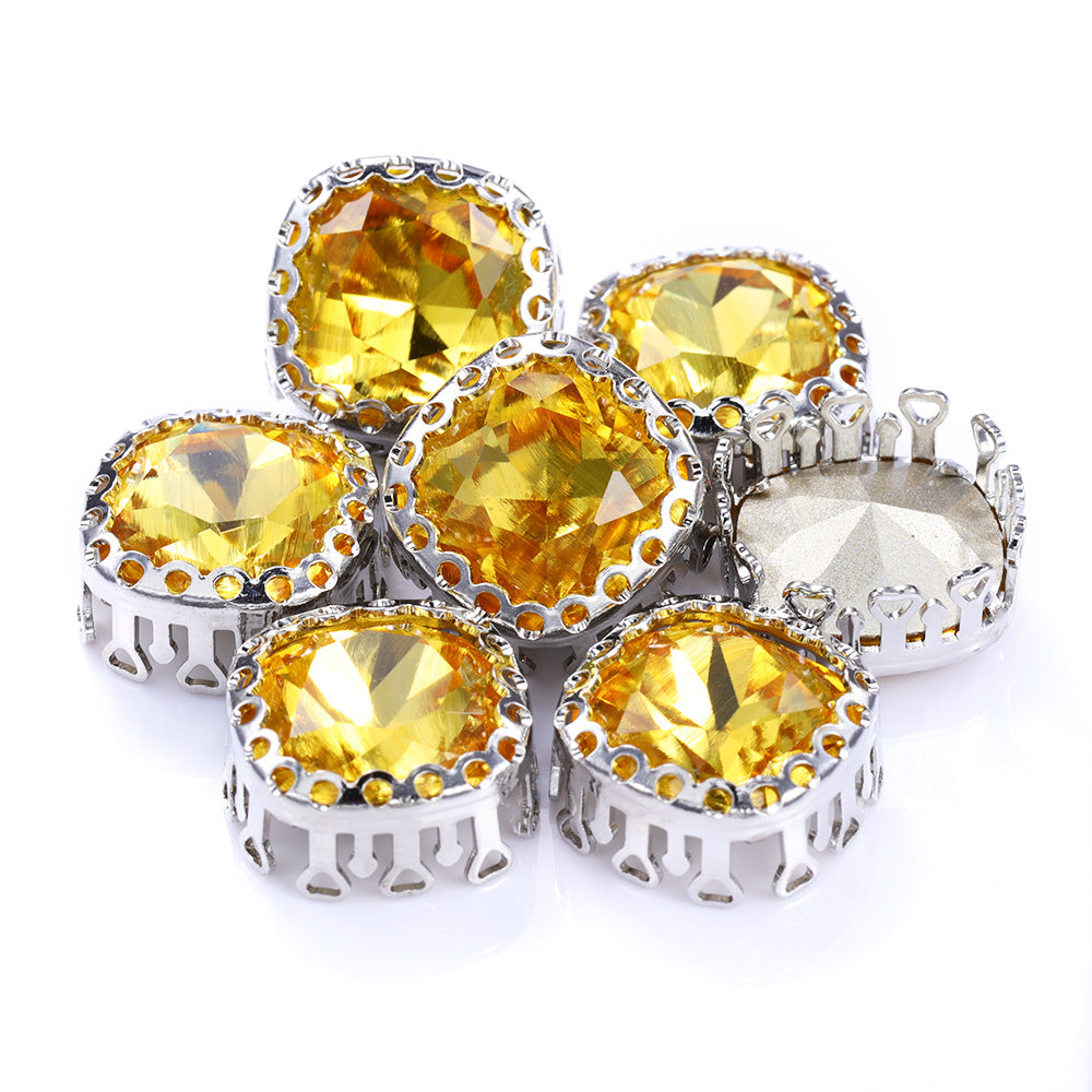 Light Topaz Cushion Square Shape High-Quality Glass Sew-on Nest Hollow Claw Rhinestones