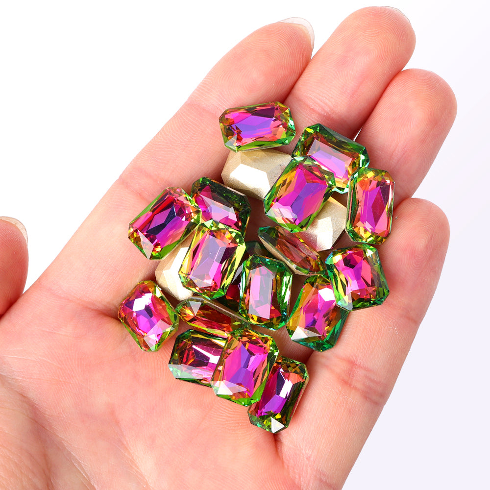 Vitrail Rose Thin Octagon Shape High Quality Glass Pointed Back Fancy Rhinestones