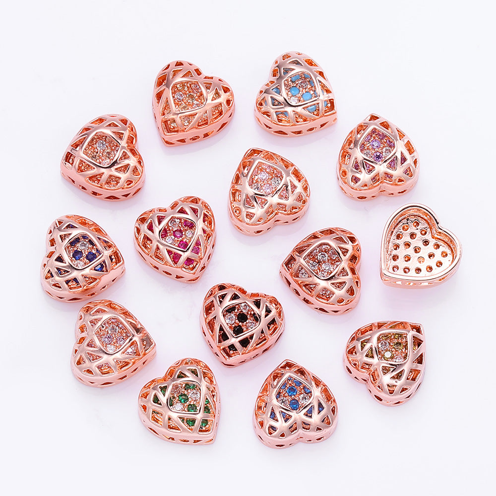 Hartvorm Rose Gold vergulde hoogwaardige Sewing-On Ally Charms ingelegde kubieke zirkonia