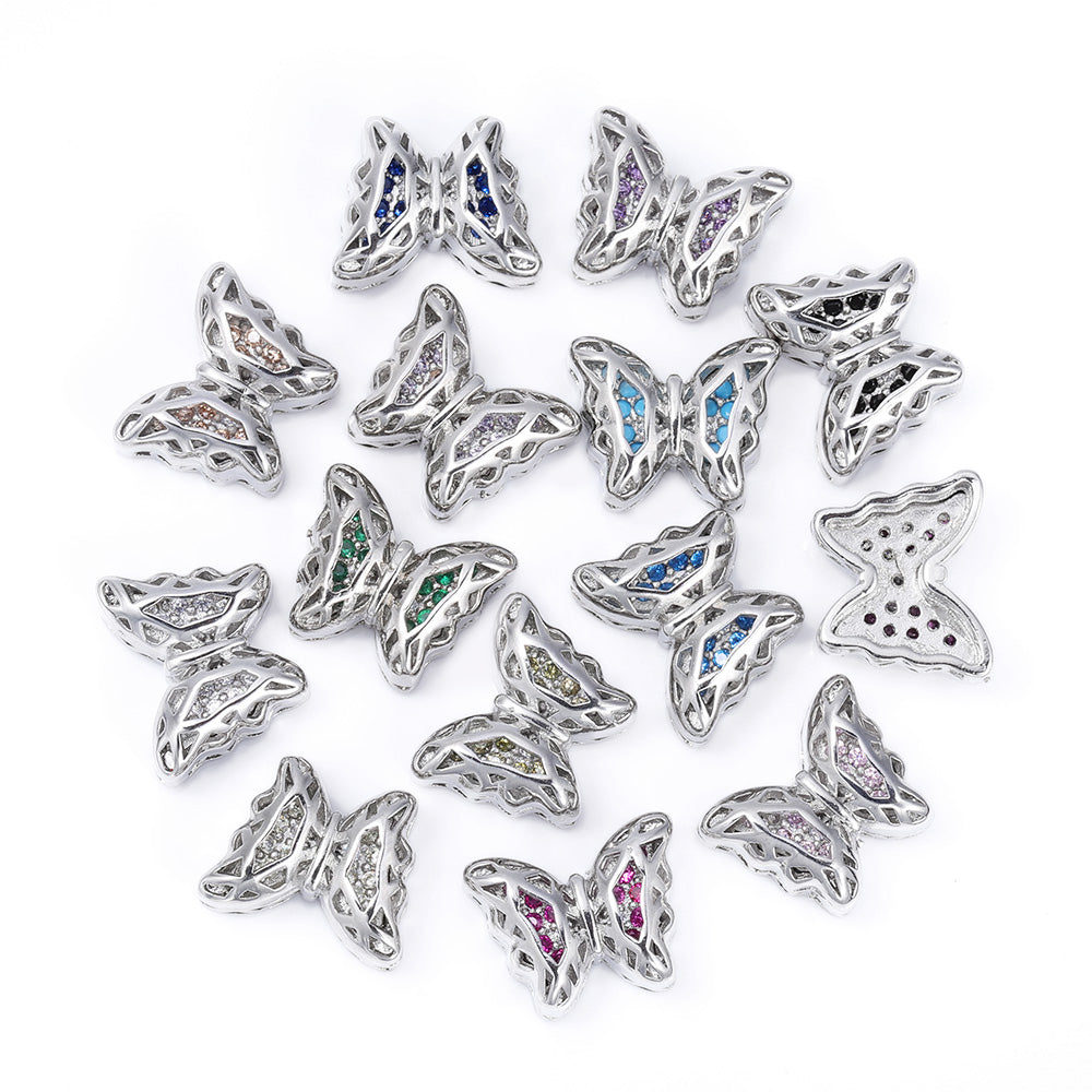 Butterfly Shape Imitation Rhodium Plated High-Quality Sew-on Alloy Charms Inlaid Cubic Zirconia