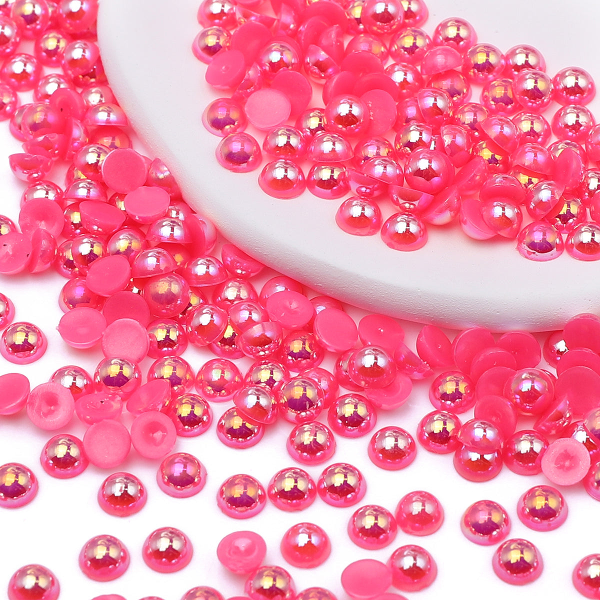 Peach Red AB Resin Flat Back Pearls Multi Sizes