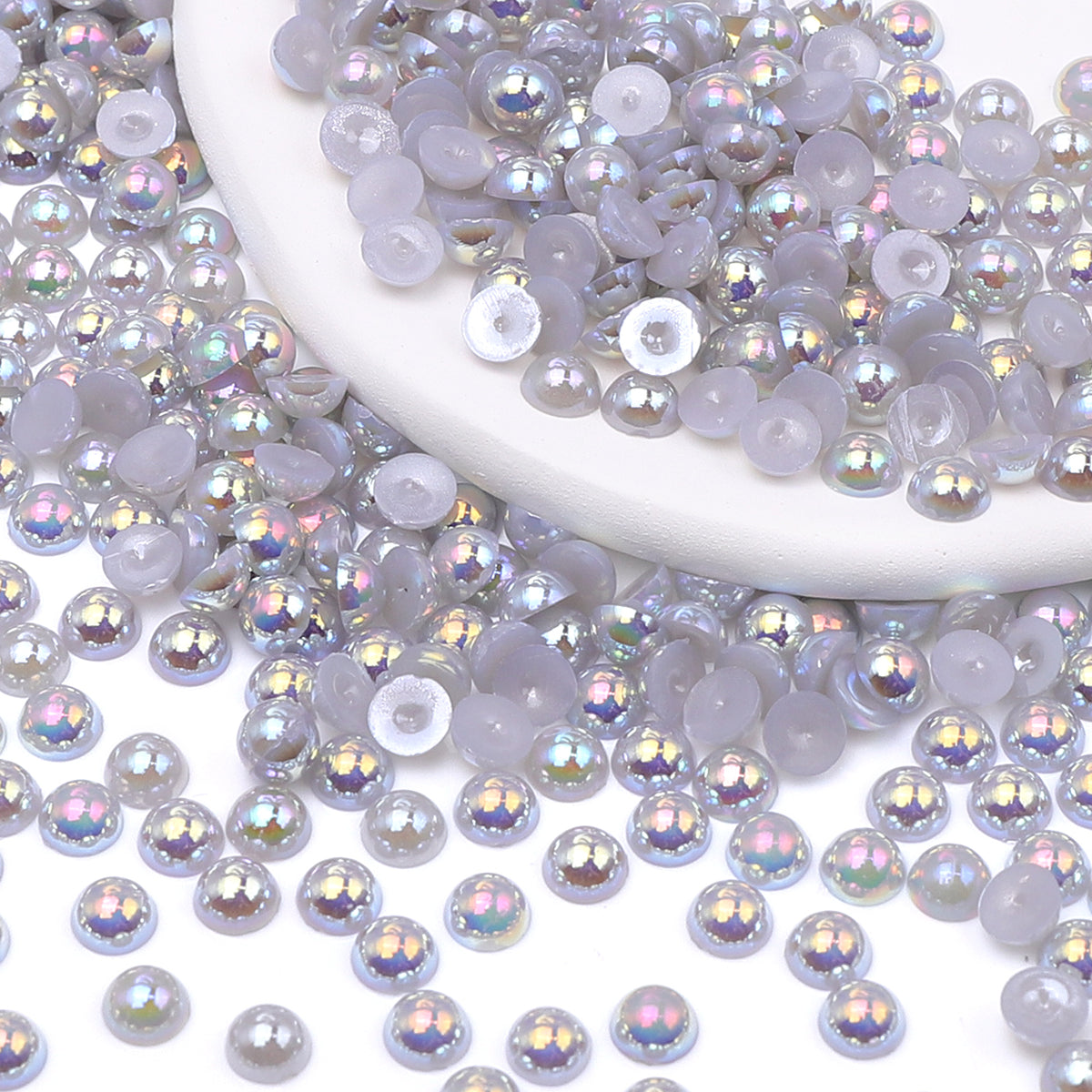 Light Silver Gray AB Resin Flat Back Pearls Multi Sizes