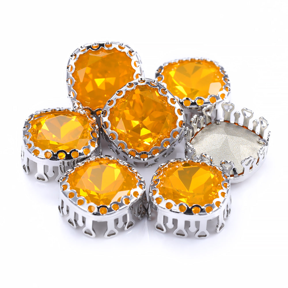 Topaz Opal Cushion Square Shape High-Quality Glass Sew-on Nest Hollow Claw Rhinestones