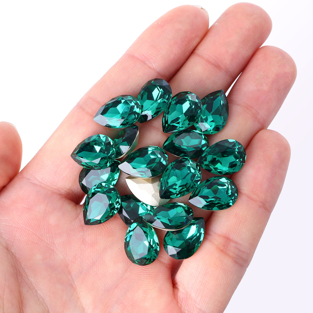 Emerald Pear Shape High Quality Glass Pointed Back Fancy Rhinestones