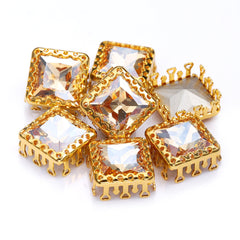 Golden Shadow Princess Square Shape High-Quality Glass Sew-on Nest Hollow Claw Rhinestones